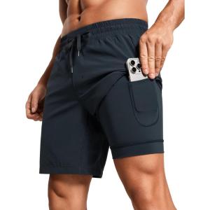 imageCRZ YOGA Mens 2 in 1 Running Shorts with Liner  7 Quick Dry for Workout Sports Athletic with PocketsTrue Navy