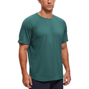 imageCRZ YOGA Mens Lightweight Athletic TShirts Moisture Wicking Running Workout Shirt Short Sleeve Gym TopsForest Green