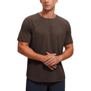 imageCRZ YOGA Mens Lightweight Athletic TShirts Moisture Wicking Running Workout Shirt Short Sleeve Gym TopsHot Fudge Brown