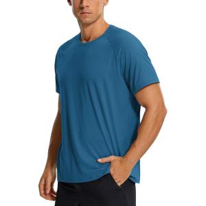imageCRZ YOGA Mens Workout Short Sleeve TShirt Quick Dry Gym Athletic Running Stretchy Tee Shirts TopIron Blue