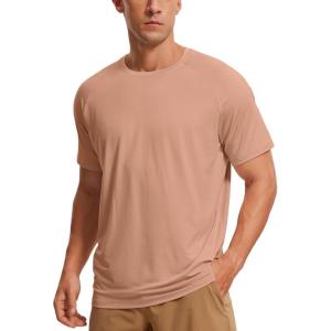 imageCRZ YOGA Mens Workout Short Sleeve TShirt Quick Dry Gym Athletic Running Stretchy Tee Shirts TopMocha Mousse