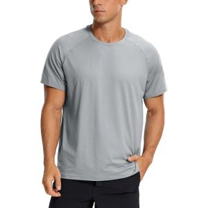 imageCRZ YOGA Mens Workout Short Sleeve TShirt Quick Dry Gym Athletic Running Stretchy Tee Shirts TopSilver Gray