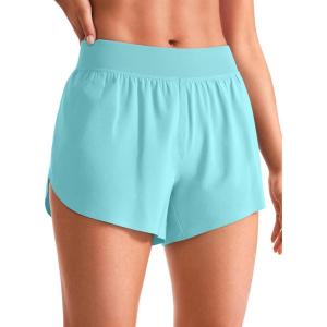 imageCRZ YOGA Mid Waisted Dolphin Athletic Shorts for Women 4quot Lightweight High Split for Gym Workout with Liner Quick DryTurquoise