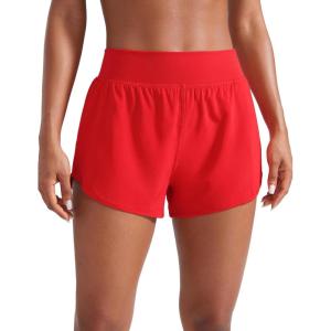 imageCRZ YOGA Mid Waisted Running Shorts for Women 3quot Curved Hems for Athletic Workout Gym with Zipper Pockets LineDeep Red
