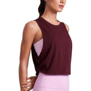 imageCRZ YOGA Pima Cotton Cropped Workout Tank Tops for Women  Sleeveless Sports Athletic Yoga Running Gym Crop ShirtsDeep Armholeberry Heather