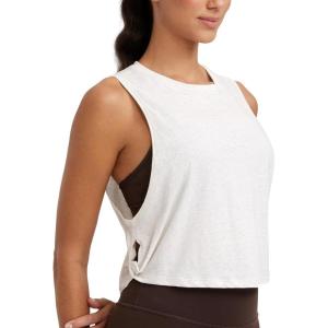 imageCRZ YOGA Pima Cotton Cropped Workout Tank Tops for Women  Sleeveless Sports Athletic Yoga Running Gym Crop ShirtsDeep Armholeice GreyWhite