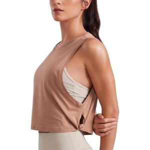 imageCRZ YOGA Pima Cotton Cropped Workout Tank Tops for Women  Sleeveless Sports Athletic Yoga Running Gym Crop ShirtsMocha Mousse