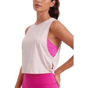 imageCRZ YOGA Pima Cotton Cropped Workout Tank Tops for Women  Sleeveless Sports Athletic Yoga Running Gym Crop ShirtsSmoky Blush
