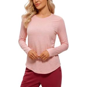 imageCRZ YOGA Pima Cotton Workout Long Sleeve Shirts for Women Athletic Crewneck Yoga Casual Tops Plain TShirtCinnamon Ash
