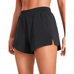 imageCRZ YOGA Running Shorts for Women High Waisted V Split for Gym Workout Athletic Track with Liner Breathable Quick DryBlack