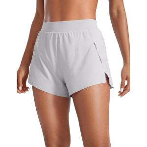 imageCRZ YOGA Running Shorts for Women High Waisted V Split for Gym Workout Athletic Track with Liner Breathable Quick DryPlatinum Grey