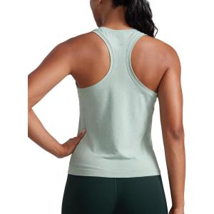 imageCRZ YOGA Seamless Womens Breathable Workout Tank Tops Racerback High Neck Sleeveless Running Athletic ShirtsGreen Palm Court Heather
