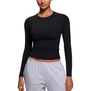 imageCRZ YOGA Softembrace Long Sleeve Shirts for Women Soft Crew Neck Fall Basic Tight Tops Fitted Casual Going Out TShirtsBlack