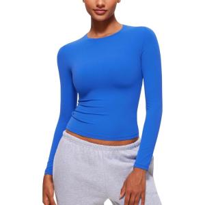 imageCRZ YOGA Softembrace Long Sleeve Shirts for Women Soft Crew Neck Fall Basic Tight Tops Fitted Casual Going Out TShirtsSparkle Blue