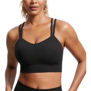 imageCRZ YOGA Softness Mold Womens Butterluxe Strappy Longline Sports Bra  Double Spaghetti Strap Workout Yoga Crop Top AthleticBlack