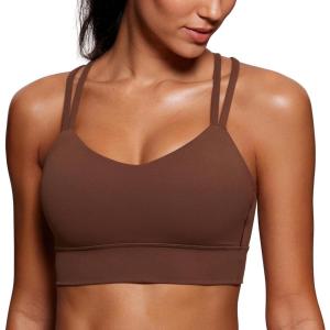 imageCRZ YOGA Softness Mold Womens Butterluxe Strappy Longline Sports Bra  Double Spaghetti Strap Workout Yoga Crop Top AthleticCoffee Brown