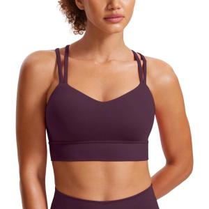 imageCRZ YOGA Softness Mold Womens Butterluxe Strappy Longline Sports Bra  Double Spaghetti Strap Workout Yoga Crop Top AthleticDeep Purple