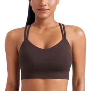 imageCRZ YOGA Softness Mold Womens Butterluxe Strappy Longline Sports Bra  Double Spaghetti Strap Workout Yoga Crop Top AthleticHot Fudge Brown