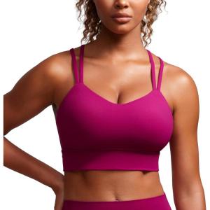 imageCRZ YOGA Softness Mold Womens Butterluxe Strappy Longline Sports Bra  Double Spaghetti Strap Workout Yoga Crop Top AthleticMagenta Purple