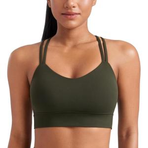 imageCRZ YOGA Softness Mold Womens Butterluxe Strappy Longline Sports Bra  Double Spaghetti Strap Workout Yoga Crop Top AthleticOlive Green