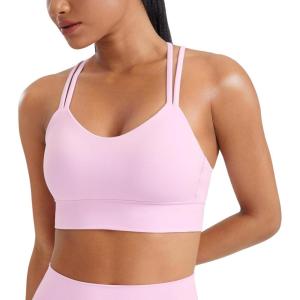 imageCRZ YOGA Softness Mold Womens Butterluxe Strappy Longline Sports Bra  Double Spaghetti Strap Workout Yoga Crop Top AthleticVita Pink