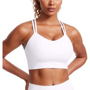 imageCRZ YOGA Softness Mold Womens Butterluxe Strappy Longline Sports Bra  Double Spaghetti Strap Workout Yoga Crop Top AthleticWhite