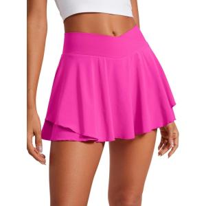 imageCRZ YOGA Tennis Skirts for Women Crossover High Waisted Ruffle Layered Workout Athletic Golf Skort with PocketsHibiscus Purple