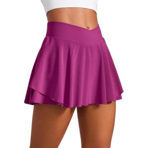 imageCRZ YOGA Tennis Skirts for Women Crossover High Waisted Ruffle Layered Workout Athletic Golf Skort with PocketsMagenta Purple