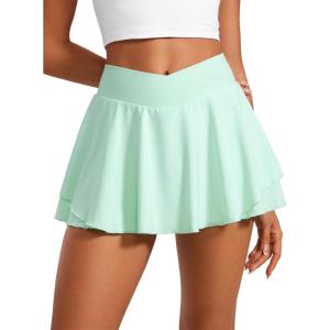 imageCRZ YOGA Tennis Skirts for Women Crossover High Waisted Ruffle Layered Workout Athletic Golf Skort with PocketsMint Moment