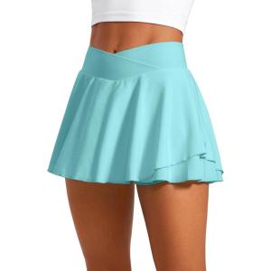 imageCRZ YOGA Tennis Skirts for Women Crossover High Waisted Ruffle Layered Workout Athletic Golf Skort with PocketsTurquoise