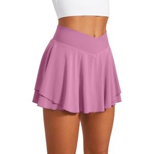 imageCRZ YOGA Tennis Skirts for Women Crossover High Waisted Ruffle Layered Workout Athletic Golf Skort with PocketsVelvet Dust