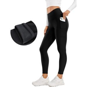 imageCRZ YOGA Thermal Fleece Lined Leggings Women 25  High Waisted Winter Workout Hiking Pants with Pockets Warm Running TightsBlack