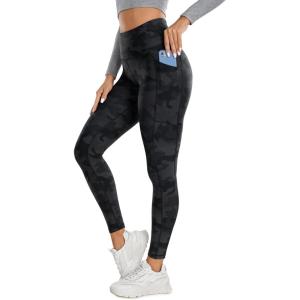 imageCRZ YOGA Thermal Fleece Lined Leggings Women 25  High Waisted Winter Workout Hiking Pants with Pockets Warm Running TightsDark Grey Camouflage