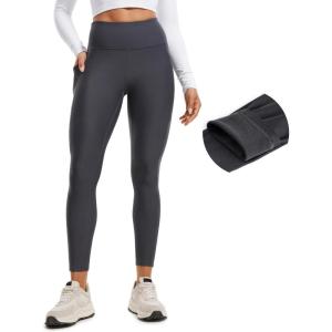 imageCRZ YOGA Thermal Fleece Lined Leggings Women 25  High Waisted Winter Workout Hiking Pants with Pockets Warm Running TightsMysterious Grey