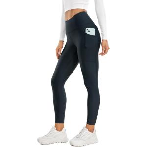 imageCRZ YOGA Thermal Fleece Lined Leggings Women 25  High Waisted Winter Workout Hiking Pants with Pockets Warm Running TightsTrue Navy