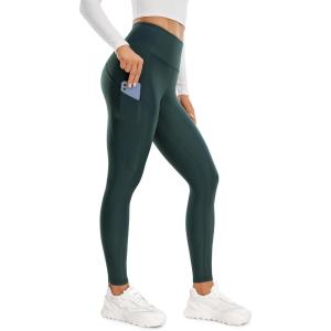 imageCRZ YOGA Thermal Fleece Lined Leggings Women 28  Winter Warm High Waisted Hiking Pants with Pockets Workout Running TightsForest Dark Green