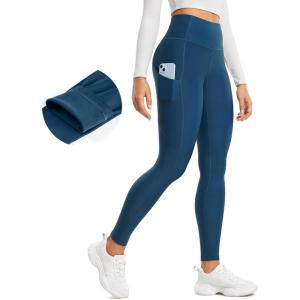 imageCRZ YOGA Thermal Fleece Lined Leggings Women 28  Winter Warm High Waisted Hiking Pants with Pockets Workout Running TightsFrench Navy