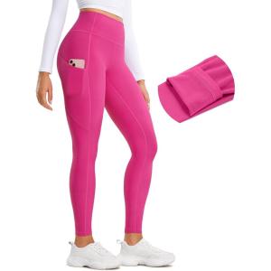 imageCRZ YOGA Thermal Fleece Lined Leggings Women 28  Winter Warm High Waisted Hiking Pants with Pockets Workout Running TightsHibiscus Purple
