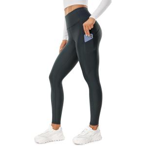 imageCRZ YOGA Thermal Fleece Lined Leggings Women 28  Winter Warm High Waisted Hiking Pants with Pockets Workout Running TightsMelanite