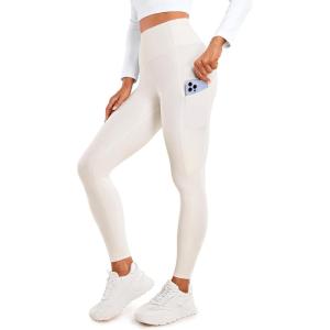 imageCRZ YOGA Thermal Fleece Lined Leggings Women 28  Winter Warm High Waisted Hiking Pants with Pockets Workout Running TightsMilky White