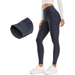 imageCRZ YOGA Thermal Fleece Lined Leggings Women 28  Winter Warm High Waisted Hiking Pants with Pockets Workout Running TightsNavy