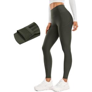 imageCRZ YOGA Thermal Fleece Lined Leggings Women 28  Winter Warm High Waisted Hiking Pants with Pockets Workout Running TightsOlive Green