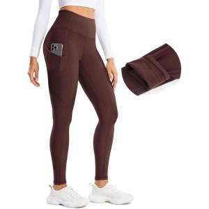 imageCRZ YOGA Thermal Fleece Lined Leggings Women 28  Winter Warm High Waisted Hiking Pants with Pockets Workout Running TightsTaupe