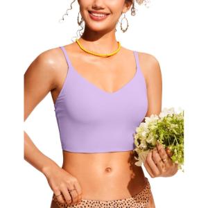 imageCRZ YOGA Womens Bikini Top Cropped V Neck Adjustable Spaghetti Straps Swimsuit Padded Athletic Bathing SuitElfin Purple
