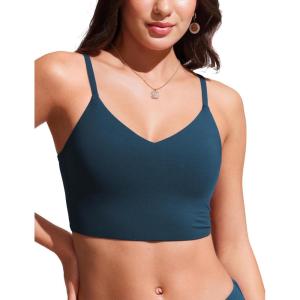 imageCRZ YOGA Womens Bikini Top Cropped V Neck Adjustable Spaghetti Straps Swimsuit Padded Athletic Bathing SuitInsignia Blue