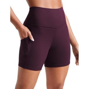 imageCRZ YOGA Womens Butterluxe Biker Shorts with Pockets 5 Inches  High Waisted Volleyball Workout Athletic YogaDeep Purple