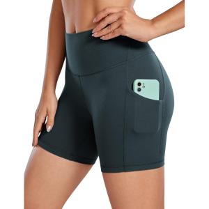 imageCRZ YOGA Womens Butterluxe Biker Shorts with Pockets 5 Inches  High Waisted Volleyball Workout Athletic YogaForest Dark Green