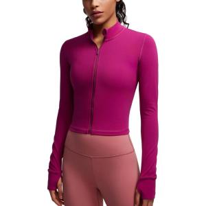 imageCRZ YOGA Womens Butterluxe Full Zip Cropped Workout Jacket Slim Fit Lightweight Athletic Yoga Tops with Thumb HolesMagenta Purple