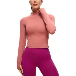 imageCRZ YOGA Womens Butterluxe Long Sleeve Workout Shirts Half Quarter Zip Athletic Tops Crop Collared TShirtBriar Rose