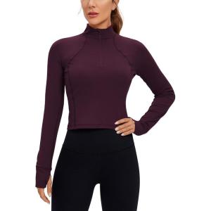 imageCRZ YOGA Womens Butterluxe Long Sleeve Workout Shirts Half Quarter Zip Athletic Tops Crop Collared TShirtDeep Purple